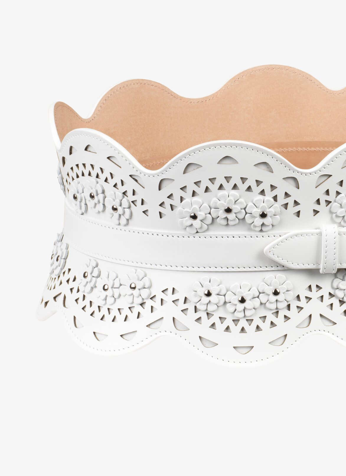 CORSET CUIR LUX NEW VIENNE FLEUR OPTICAL WHITE ALAÏA ホワイト  CORSET CUIR LUX NEW VIENNE FLEUR OPTICAL WHITE